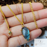 Labradorite Gold Plated Prong Set Pendant Necklace- Labradorite Necklace, Gemstone Necklace, Handmade Necklace, Gift For Mother
